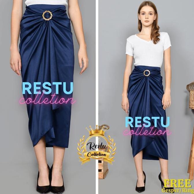 DY129 - Rok Lilit Polos Bawahan Kebaya Wisuda Wanita Bahan Satin Valvet Premium  Mewah Pesta Kekinia
