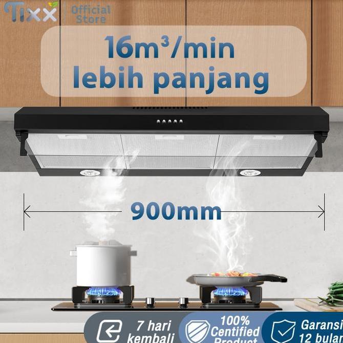 Zifarah1- Tixx Oven Hood Besar 9 Flat Ultra Thin Double Suction Exhaust Fan Dapur