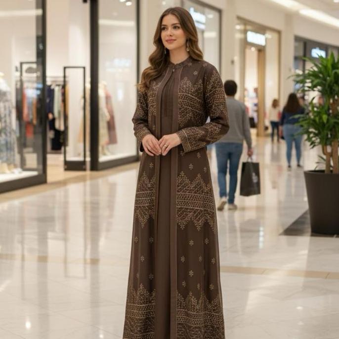 Gamis Melly kombinasi motip tile sapto mix satin cristal Terlaris