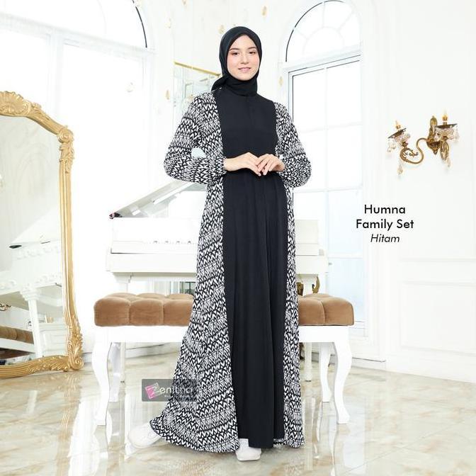 Zenitha - Humna Hitam Sarimbit Keluarga Lebaran Couple Family Set Premium Motif Polos Baju Ibu Pasan