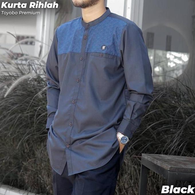 Baju Koko Kurta Kemeja Pria Dewasa Lengan Panjang Manset Rihlah Mosped Terlaris