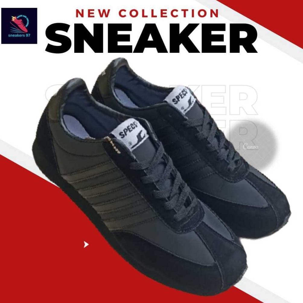 bisa (COD) sepatu sekolah sneakers specs sekolah hitam full black 104