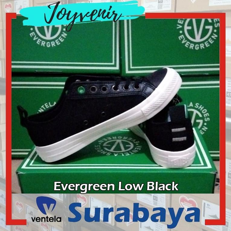 Sepatu Ventela Evergreen Black Low Kanvas Ukuran 36-44