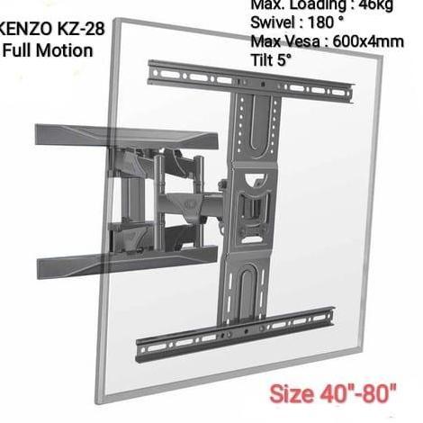 DR359 >> KENZO Bracket TV Swivel KZ-28 Full Motion Fleksibel 180 untuk TV LED LCD 19-43 Inch & Monit