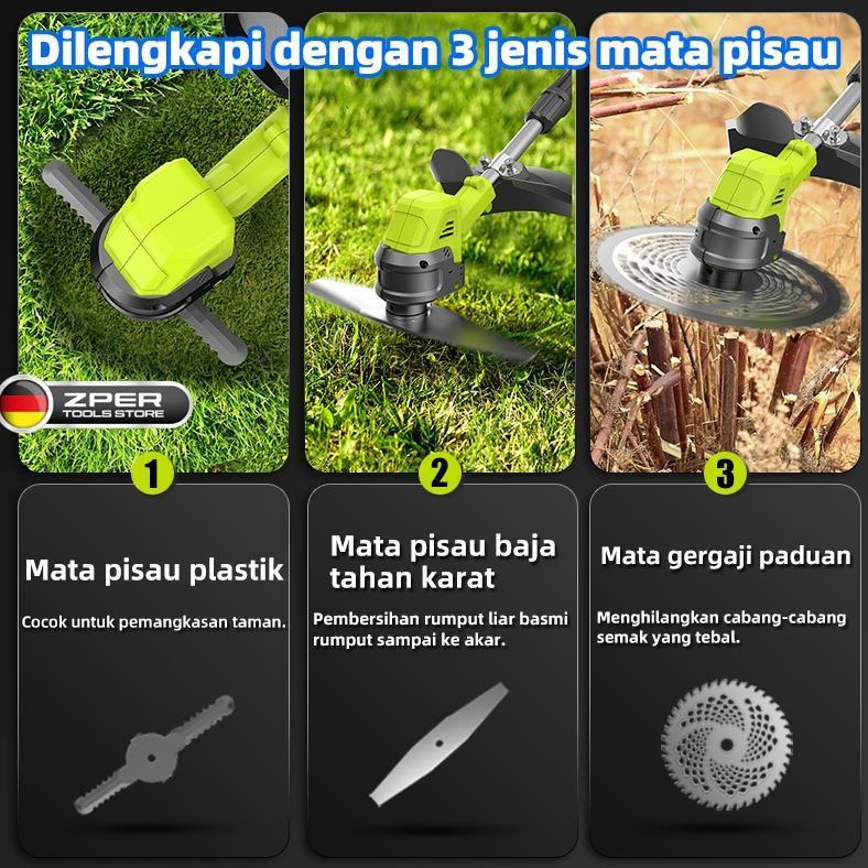 ZPER Mesin Potong Rumput Baterai Alat Pemotong Rumput Elektrik Listrik Pemangkas Gunting Rumput