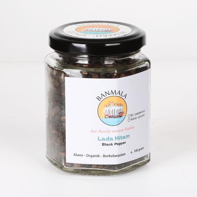 Banmala Spices Lada Hitam Premium 100G Biji Botol Kaca Jar Siap Giling Pedas & Aroma Rempah Kental A
