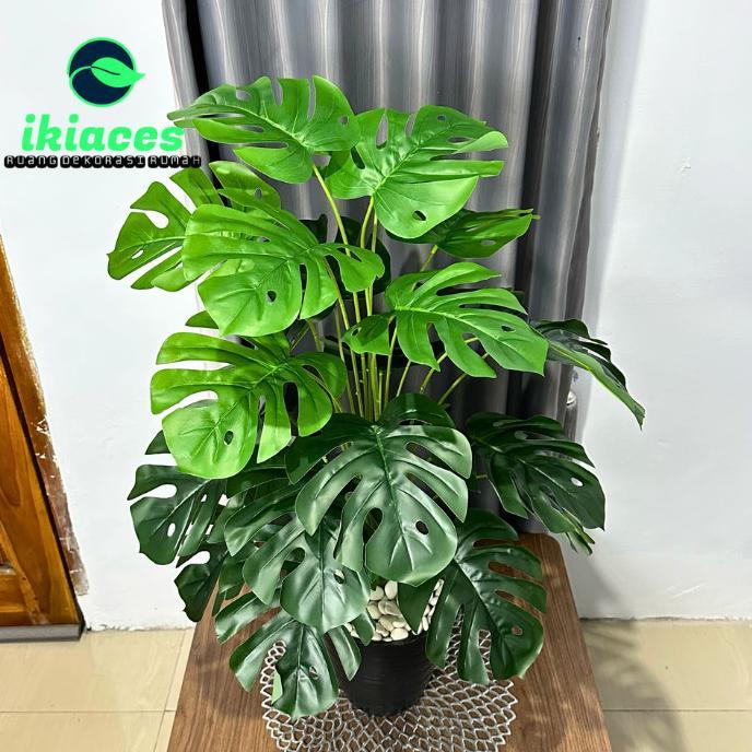DAUN MONSTERA JUMBO PLASTIK DAUN HIAS PLASTIK TANAMAN ARTIFICIAL DEKORASI BUNGA SUDUT RUMAH HIAS AES