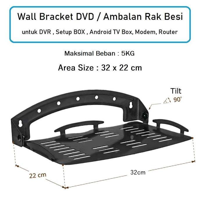 DF174 - Ambalan Rak Besi Bracket Holder Mesin DVD DVR CCTV Rak Dinding Lipat Taruh Proyektor Mini Ro