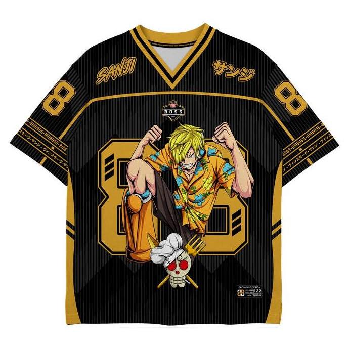 (Gratis Lanyard, Stiker) BIGBOSS Baju Jersey Anime One Piece Unisex Oversize Boxy Pria 122 Sanji Eeg