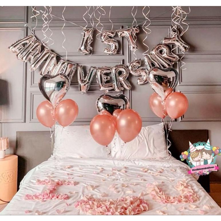 WINDBLOWN BALON SET ROMANTIC ANNIVERSARY SURPRISE AT ROOM/ DEKOR ROMANTIS ULTAH PERNIKAHAN PACARAN T