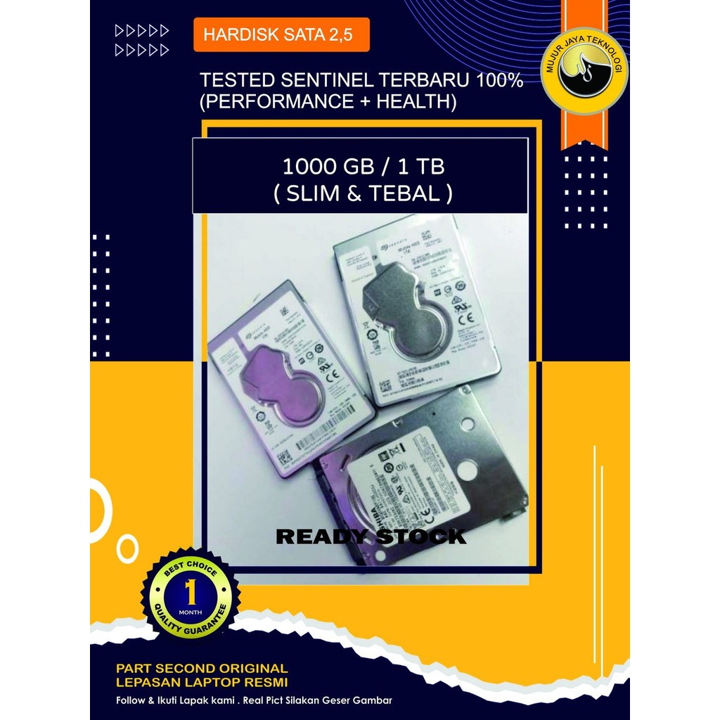 Hardisk HDD 2,5 SATA 1 TB 1000 GB SLIM & TEBAL Internal Laptop PC PS3 PS4 CCTV Health 100% Original