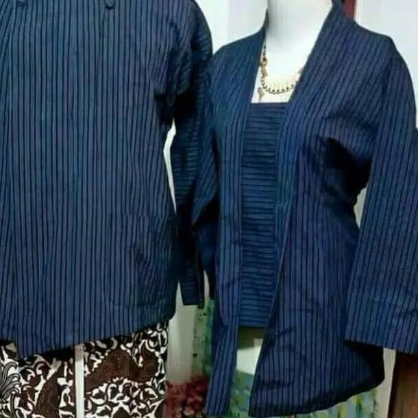 BAJU COUPLE SURJAN KEBAYA LURIK BIRU BAJU LURIK ADAT JAWA JOGJA SOLO