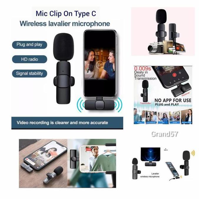 Mic Wireless Clip On Lavalier Nirkabel USB Type C Youtube Vlog Podcast