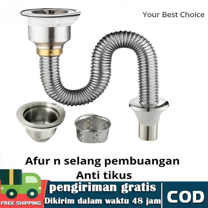 RURI Selang stainless wastafel cuci piring /Sifon Wastafel / selang cuci piring stainless 1 lobang /