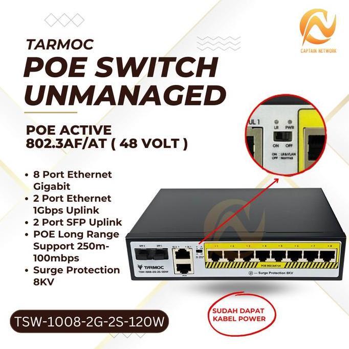 Tarmoc TSW-1008-2G-2S-120W 8 Port Gigabit POE 802.3af/at POE Switch 120W