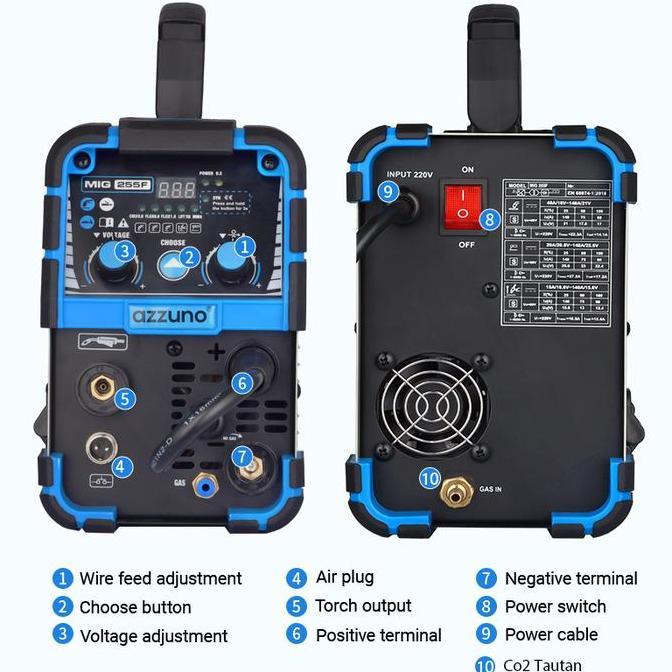 Azzuno Mesin Las Listrik Mig Tig Arc Co2 Las Argon 4 In 1 Mesin Las Inverter Welding Machine Argon 1