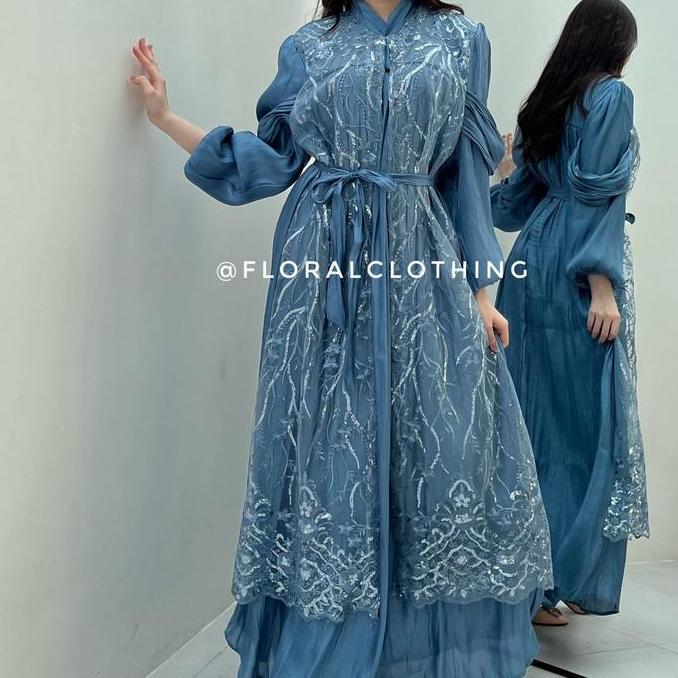 F519 dress gamis kondangan korean style / gamis pesta / gamis syari Bunga Bunga Bunga Bunga Terlaris