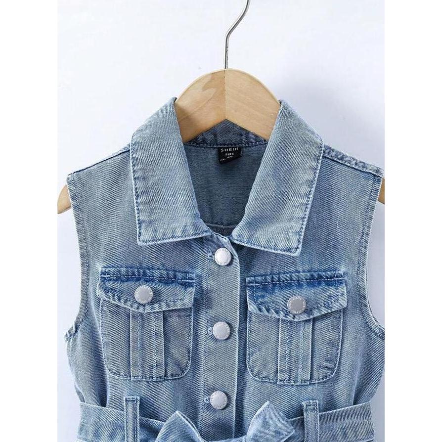 Clara Dress Twisty Ruffle Dress Belt Jeans Anak Perempuan Usia 17 Tahun Setelan Denim One Piece