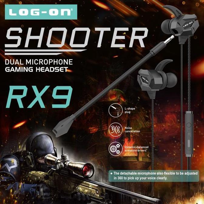 ranjedimans - log on headset gaming lo-rx9 dual microphone bass handsfree komputer