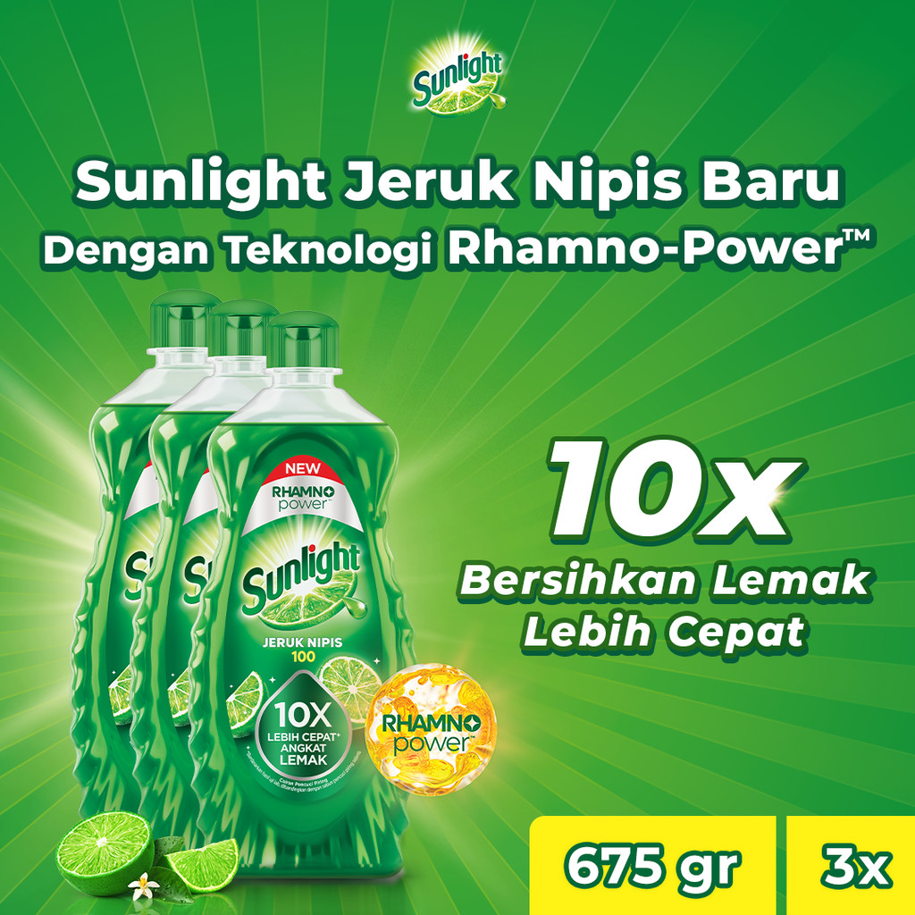 [BARU] Sunlight Jeruk Nipis Botol 675g - 10x bersihkan lemak lebih cepat x3
