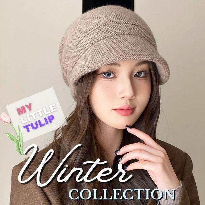 Topi Ciput Rajut Polos Topi Kupluk Musim Dingin Wanita Double Knitted Winter Hat Topi Pet Ciput