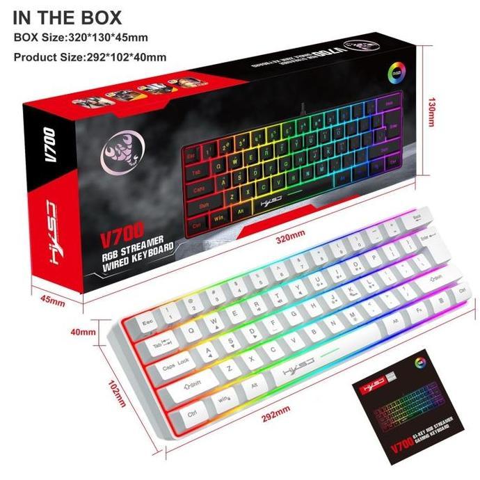HXSJ V700 61 Keys RGB Lighting Gaming Wired Keyboard