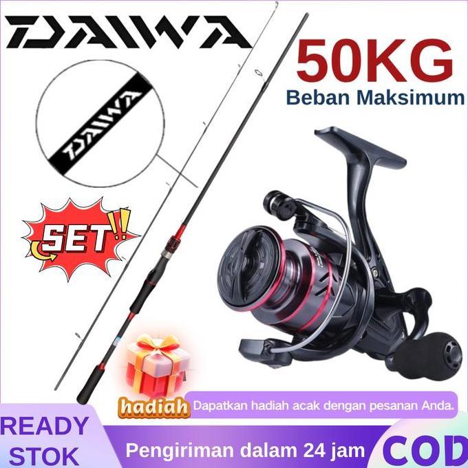 DAIWA Pancing Set Lengkap Joran Reel Laut 50Kg Daya Tarik Kuat Metal Gulungan Power 1.65M-2.7M Ukura