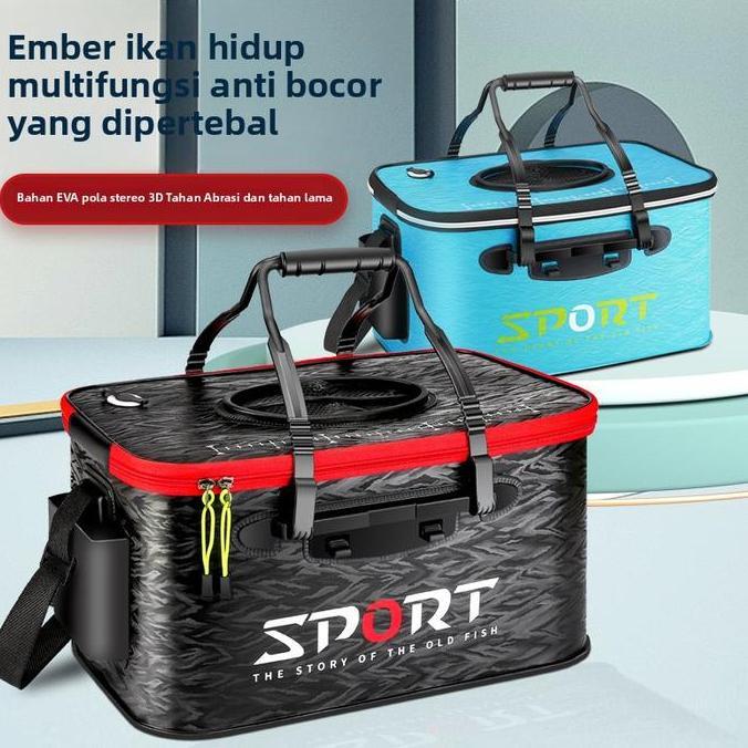 Ember ikan tebal pola 3D ember pelempar ikan hidup otomatis ember pancing lipat EVA keranjang ikan t