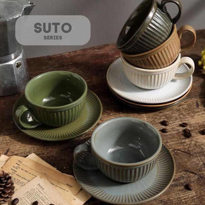 Hof Suto Cangkir Keramik Dengan Piring Gelas Kecil Mug Kopi Teh Cafe Kramik Unik Aesthetic