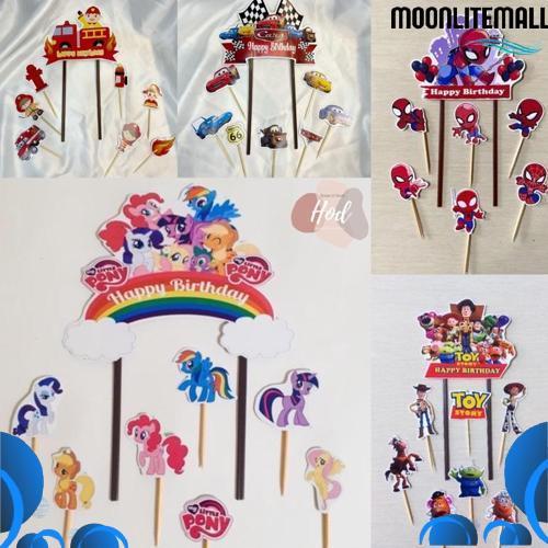 Baru Topper Hbd Karakter Set Hiasan Kue Kartun Tulisan Happy Birthday Dekorasi Cake Spiderman / Cars