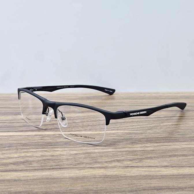frame kacamata pria wanita half frame sporty porsche design P8199 full black Bluecromic Blueray