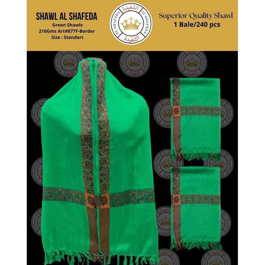 SHAWL ALSHAFEDA #874 GREEN STANDARD/SHAWL ALSHAFEDA GREEN SHAWLS 210GMS ART#877F-BORDER | SHAWL HIJA