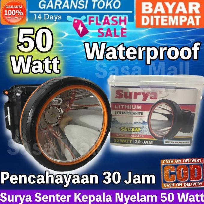 Miliki Surya Senter Kepala Nyelam Selam 50W 50 Watt Super Led L505R Baterai Lithium 6000Mah Tahan 30