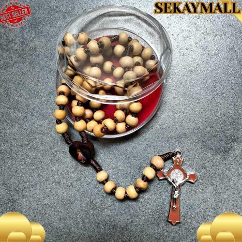 Viral Kalung Rosario 77 Bapa Kami Kayu Cendana 8 Mm Souvenir Rohani Katolik Pria Wanita Tali Lilit