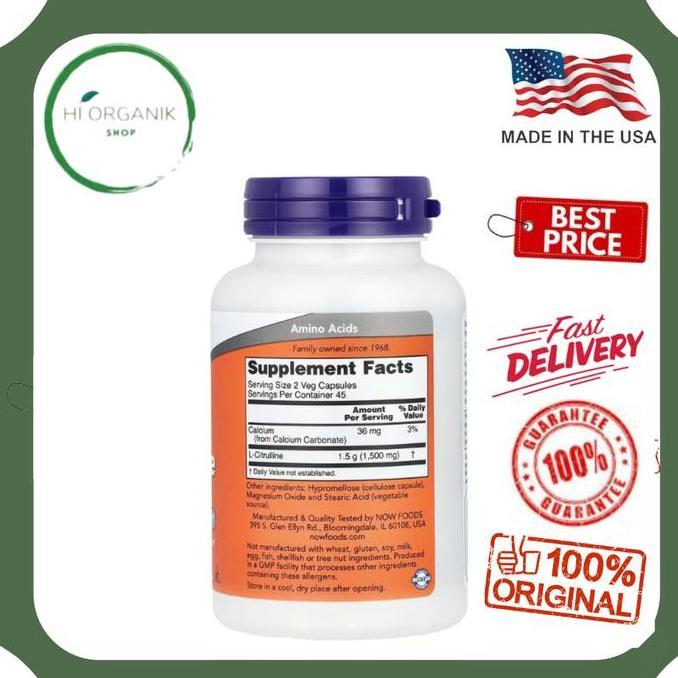 Now Foods L-Citrulline L Citrulline 750 Mg 90 Veg Capsules Vitamin Original