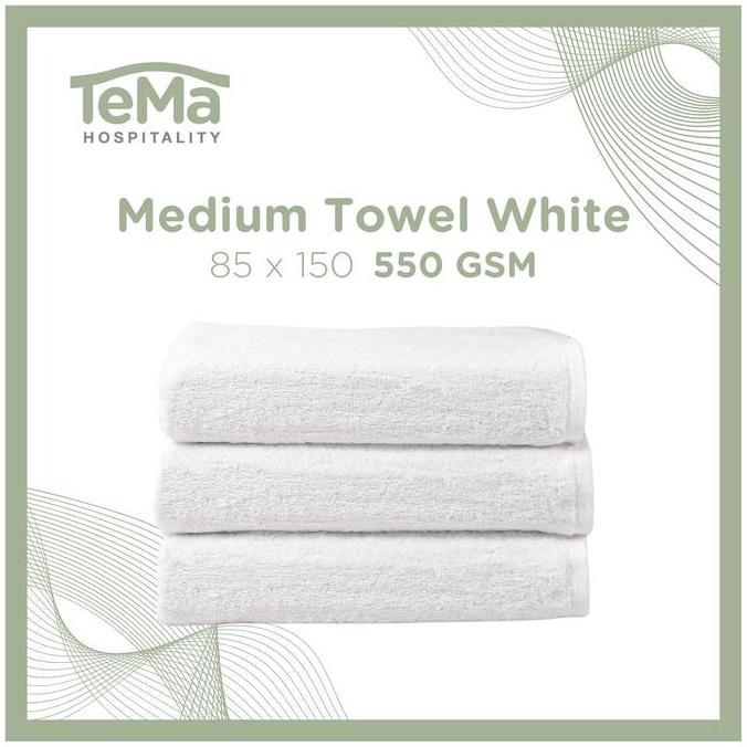 NEW MEDIUM TOWEL - Handuk Mandi Hotel Besar 85 X 150 T-550 Ne 30/2 WHITE - TEMA Hospitality
