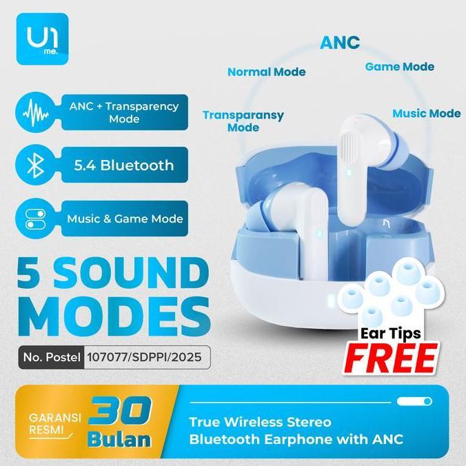 U1me. Sp Pro TWS Earphone Bluetooth 5.4 ANC, Transparency Mode, Music Mode, Gaming Mode Earbuds Gara