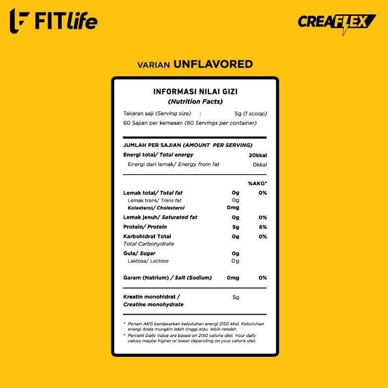 Fitlife Creaflex Creatine Monohydrate 300Gr - 60 Serving Suplemen Gym Kreatin Original