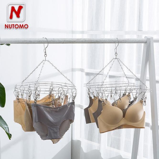 GANTUNGAN JEMURAN BAJU HANGER 20 JEPIT STAINLESS BULAT DAN PERSEGI ~ JEMUR KAOS KAKI CD BRA PAKAIAN 