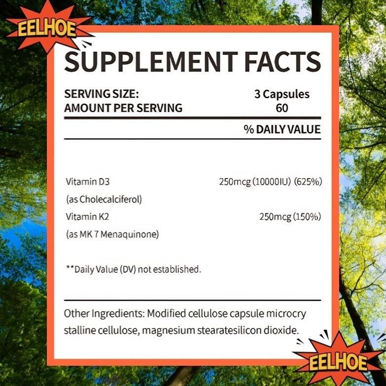 (Promo!) Eelhoe Usa Vit D3+K2 10000 Iu 250Mcg - 60 Kapsul D3K2 10000Iu Original