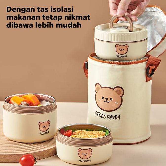Kotak Bekal One Set Stainless Steel Tahan Panas Bekal Sekolah Anak Tempat Wadah Makanan Nasi Sayur L