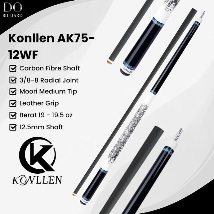 Grosir Stick Billiard Konllen Ak75-12F Carbon Cue Leather Grip Low Deflection / Stick Konllen Ak75-1