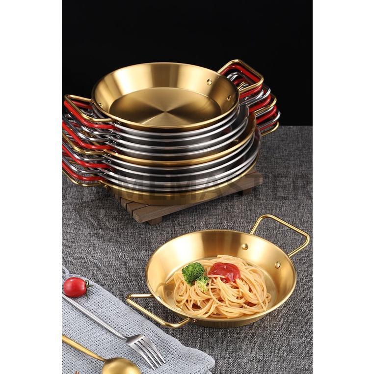Wajan Paella Seafood Stainless Dasar Rata 24 Cm