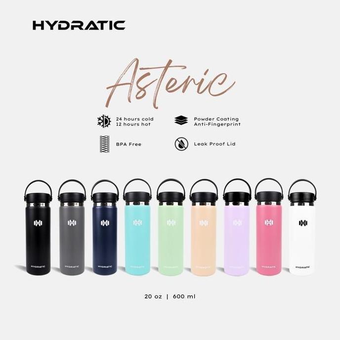 Tumbler Termos HYDRATIC ASTERIC 20oz / 600ml - Tahan Panas Dingin 12 - 24 jam - (2 TUTUP) Stainless 