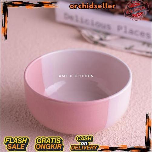 Premium Mangkok Sup Bulat Keramik Two Tone Pink