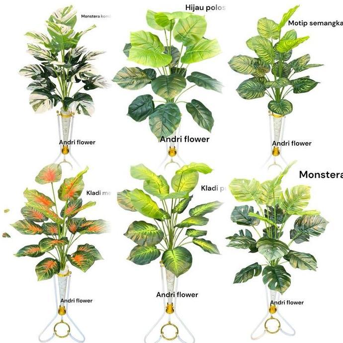 Bunga hias bunga monstera jumbo k18 set pot standing besi CO