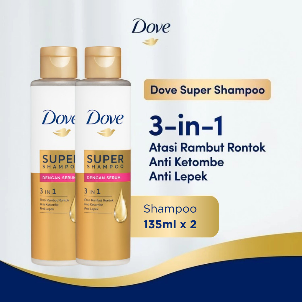 Dove Super Shampoo 3 in 1 135 mL x2 | Shampoo Anti Rambut Rontok dan Ketombe