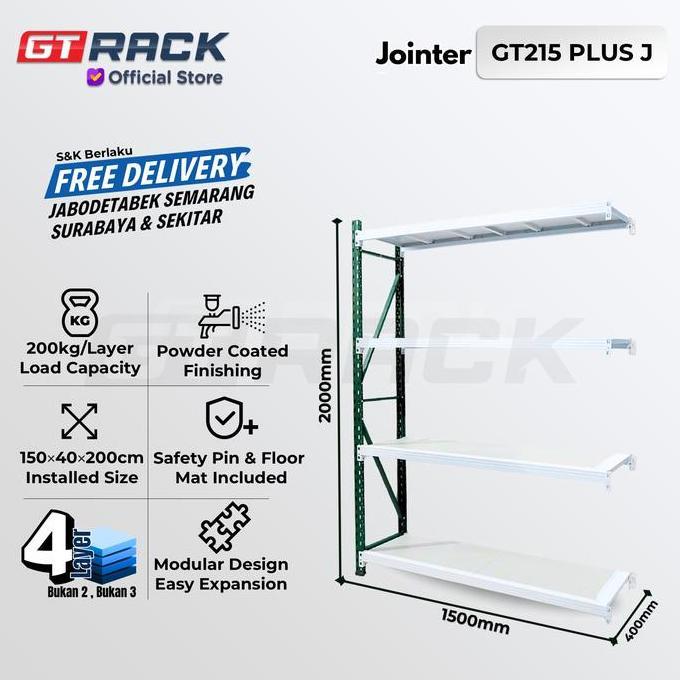 RAK GUDANG BESI GT RACK GT215 PLUS - 200KG 4 SUSUN 2 METER LEBAR 40CM PANJANG 150CM - BARANG TINGKAT