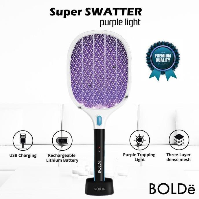 New- Raket Nyamuk Bolde Swatter 2 in 1 Raket Nyamuk Otomatis Bolde