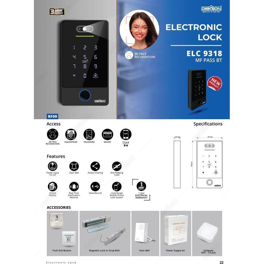 ELECTRONIC ACCESS READER DEKKSON RF09 BLACK Electronic Lock Reader Access Dekson ELC 9318 MF PASS BT